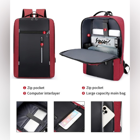 Laptop Backpack with USB Charging Port Travel and Daily Business School Backpack - Picture 3 of 6